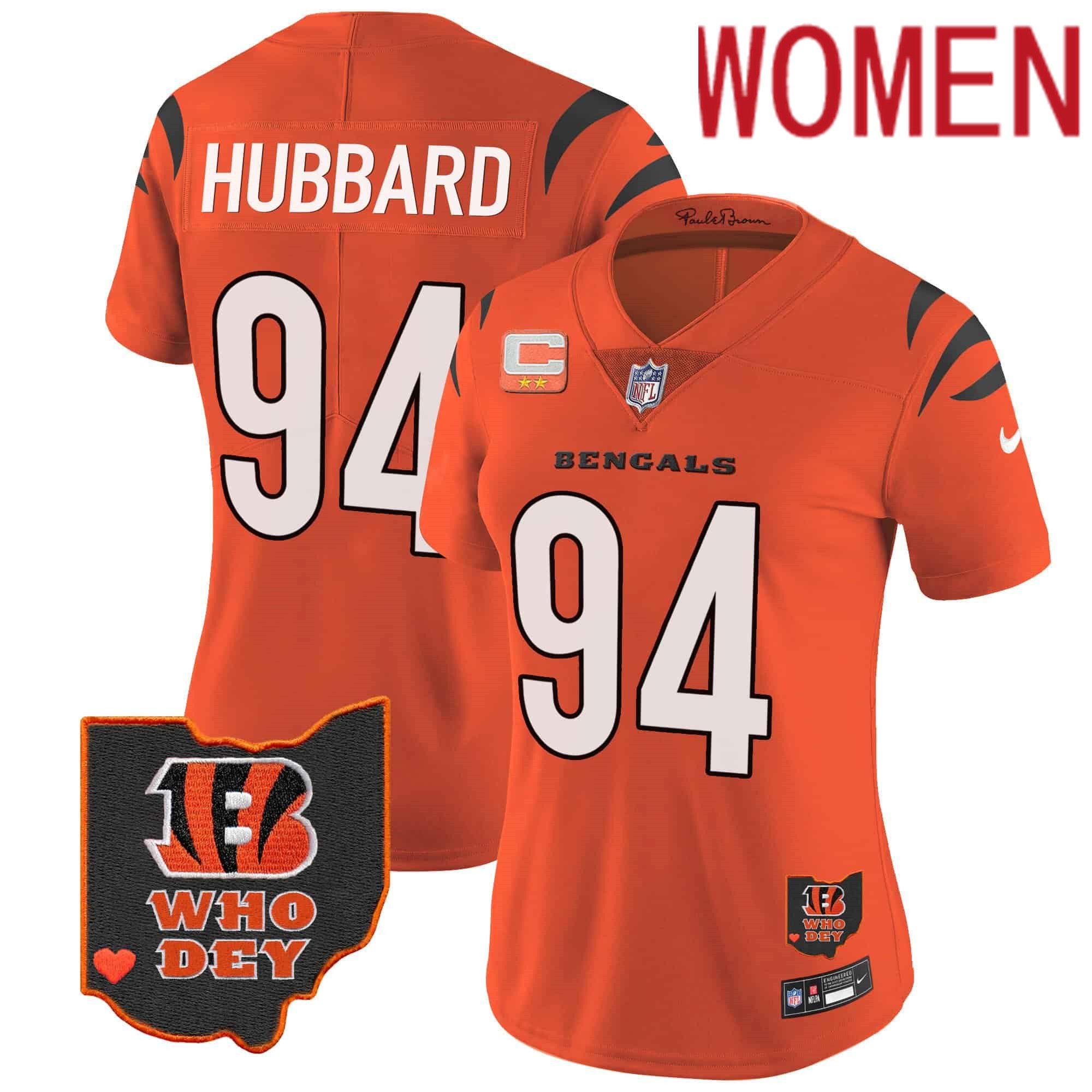 Women Cincinnati Bengals #94 Hubbard Orange 2024 Nike Patch Vapor Limited NFL Jersey->women nfl jersey->Women Jersey